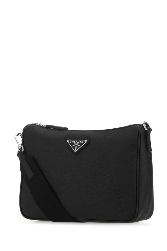 RE-NYLON AND SAFFIANO LEATHER SHOULDER BAG IN BLACK