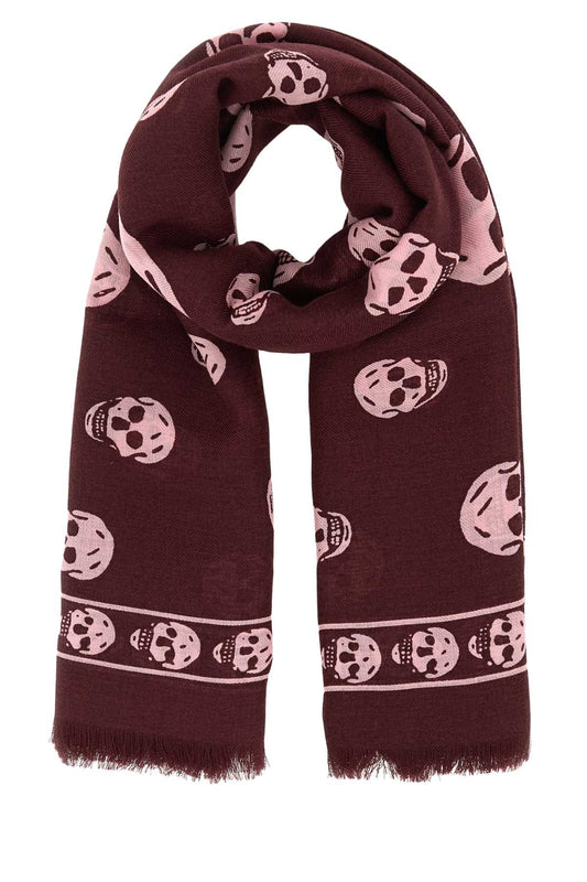 ALEXANDER MCQUEEN SILK SKULL SCARF BURGUNDY