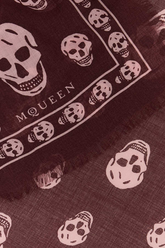 ALEXANDER MCQUEEN SILK SKULL SCARF BURGUNDY