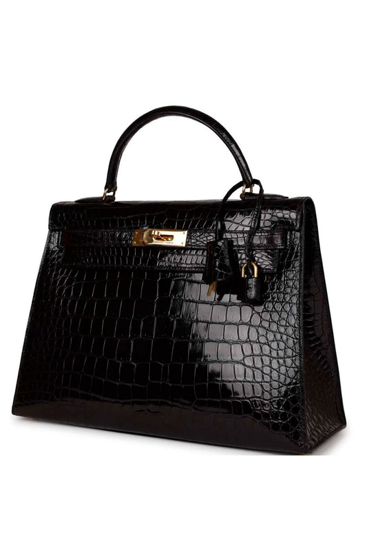 HERMES KELLY 32 ALIGATOR BLACK