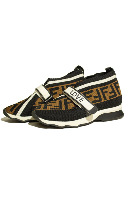 FENDI TOBACCO ROCKOKO KNIT SNEAKERS