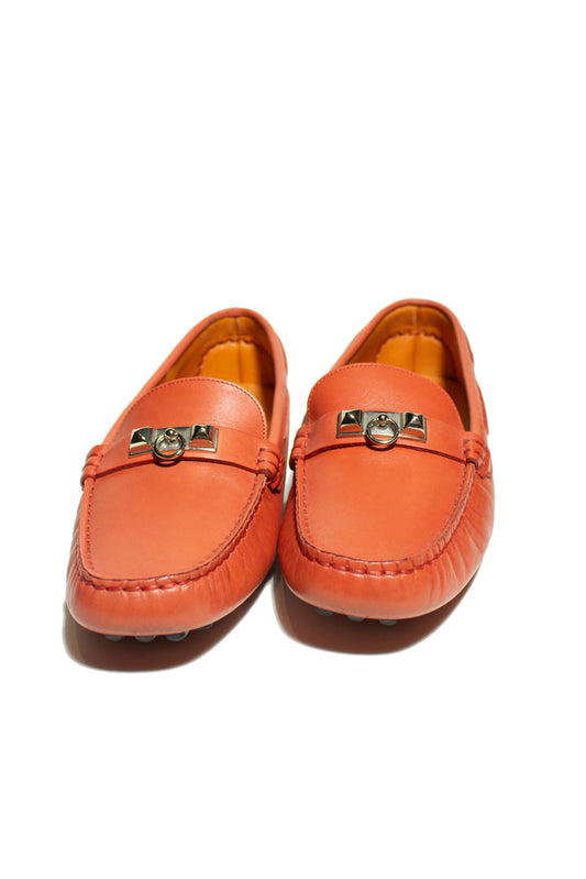 HERMES ORANGE IRVIN SLIP ON LOAFERS