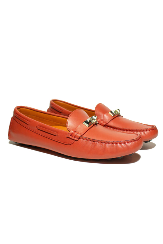 HERMES ORANGE IRVIN SLIP ON LOAFERS