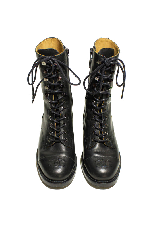 CHANEL LACE UP COMBAT BOOTS