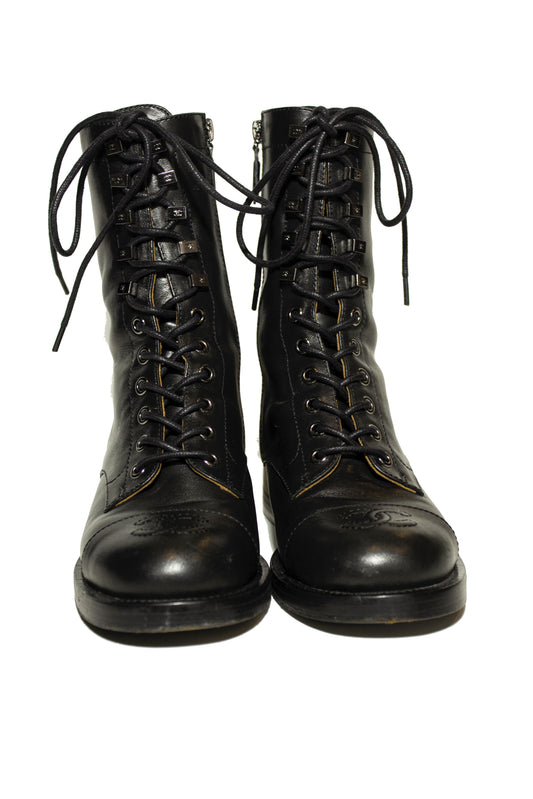 CHANEL LACE UP COMBAT BOOTS