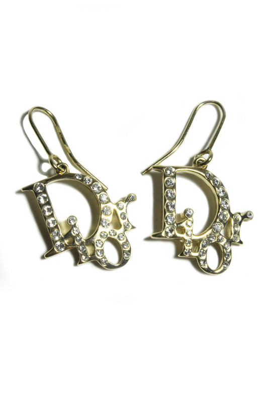 DIOR CRYSTAL D LOGO EARRINGS