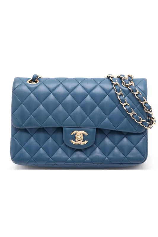 CHANEL 23 SMALL LAMBSKIN BLUE GOLD METAL