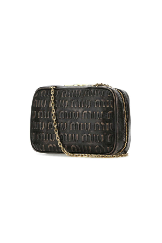 MIU MIU EMBOSSED LOGO LEATHER SHOULDER BAG