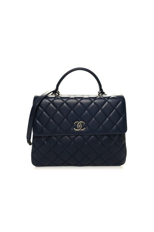 CHANEL LAMBSKIN QUILTED LARGE TRENDY CC FLAP DUAL HANDLE BAG NAVY BLUE