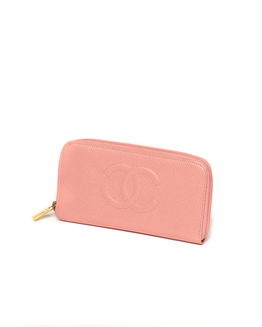 CHANEL CAVIAR QUILTED ZIP AROUND WALLET PINK